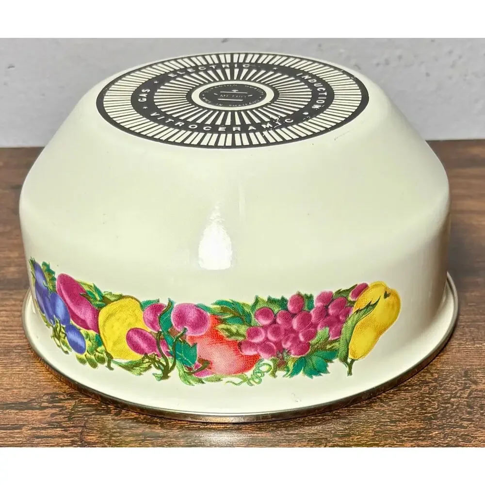 Vintage Metro Vitroceramic Metal Enamel Mixing Bowl Fruit & Floral Pattern 6.5”
